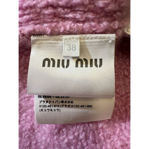 Miu Miu Pink Bouclé Wool-Blend Button-Up Cardigan With Pockets - Picture 3 of 16